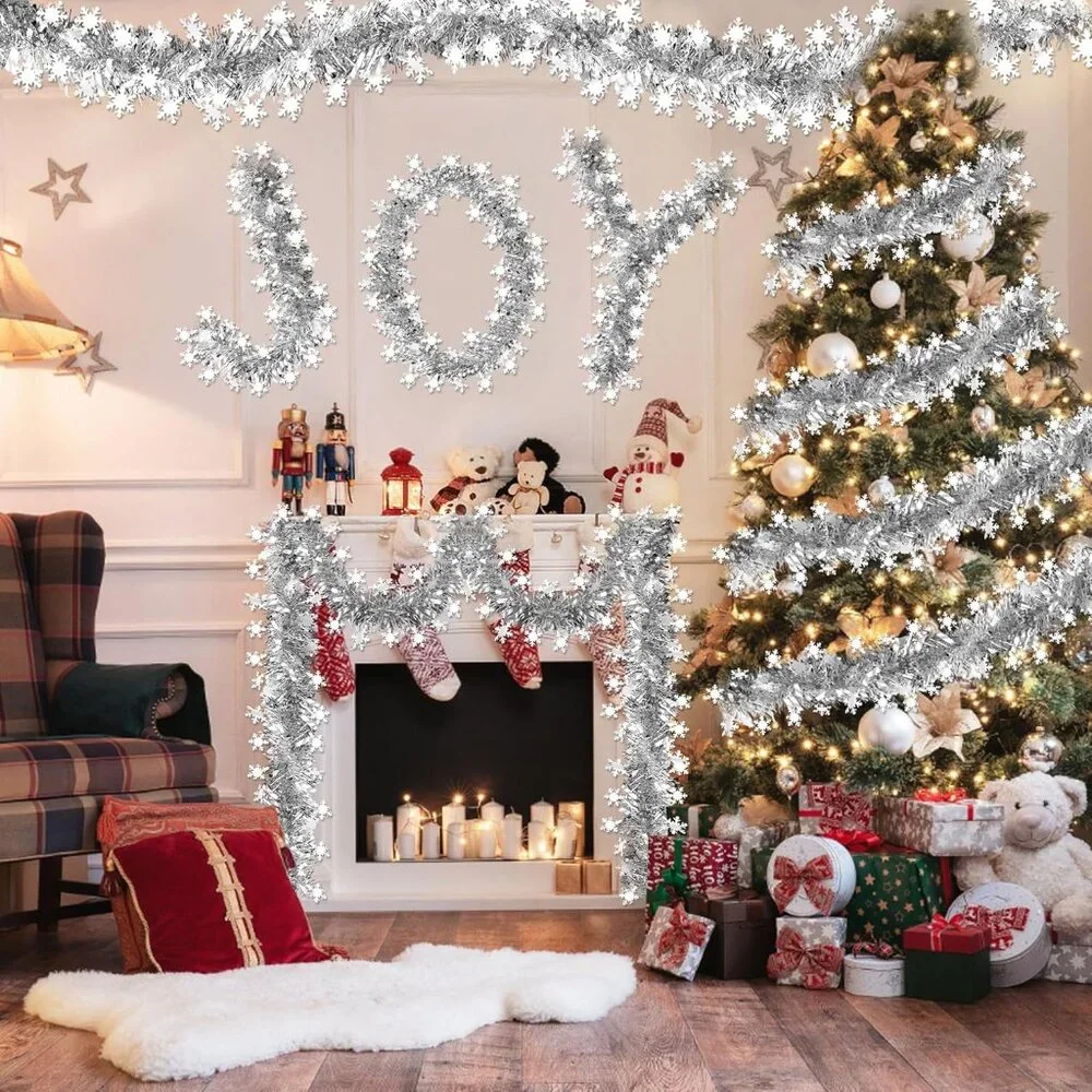 Luxury 50 FT White and Silver Tinsel Garland - Perfect for Christmas Settings